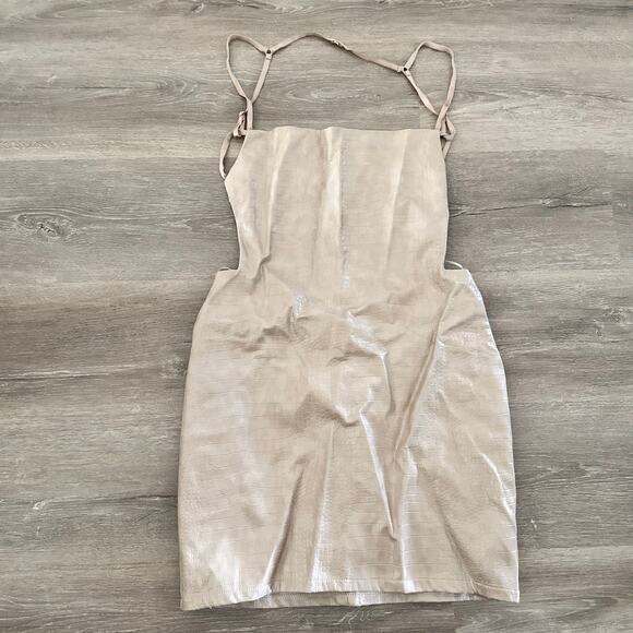 Tic Toc Backless Dress Cream Faux Snake Skin Lizard Strappy Medium - Picture 1 of 5